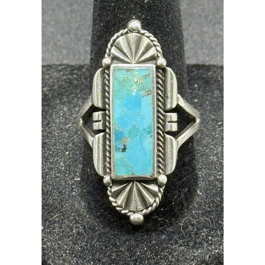 New Condition Sterling Silver Art Deco Turquoise Ring Size 8.00 925