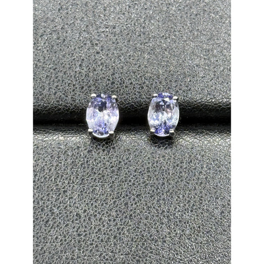 Sterling Silver Oval Tanzanite Stud Earrings 7x5MM N20
