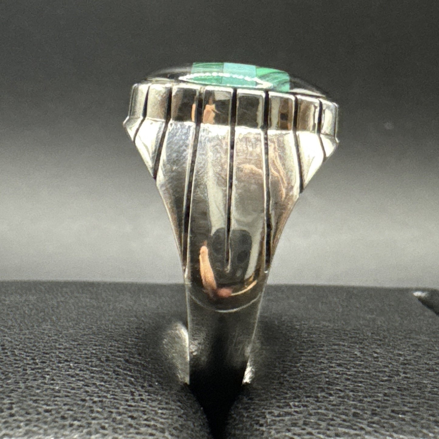 New Condition Sterling Silver Onyx Malachite Turquoise Ring 925 Size 13
