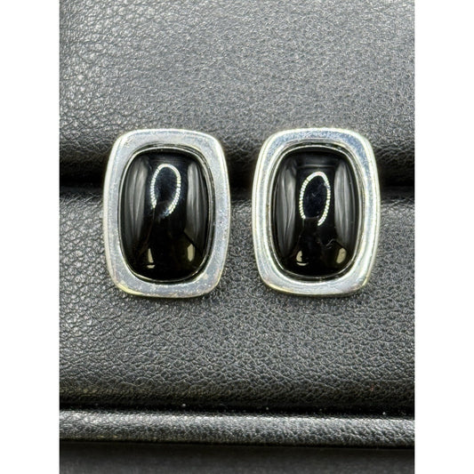 Sterling Silver Onyx 20x15MM Earrings 925 P3
