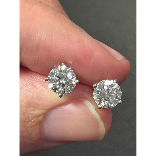 14k White Gold 2.18 Total Weight Round Brilliant Cut Lab Grown Diamond Studs E Color VS1 Clarity