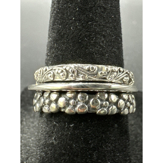 New Condition Sterling Silver Daisy Lily Valley Stacking Ring Set size 6.75