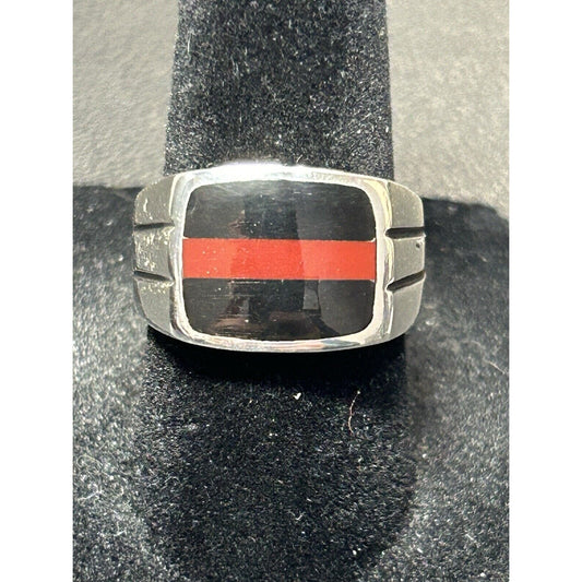 New Condition Sterling Silver Onyx Jasper Ring Size 6.50