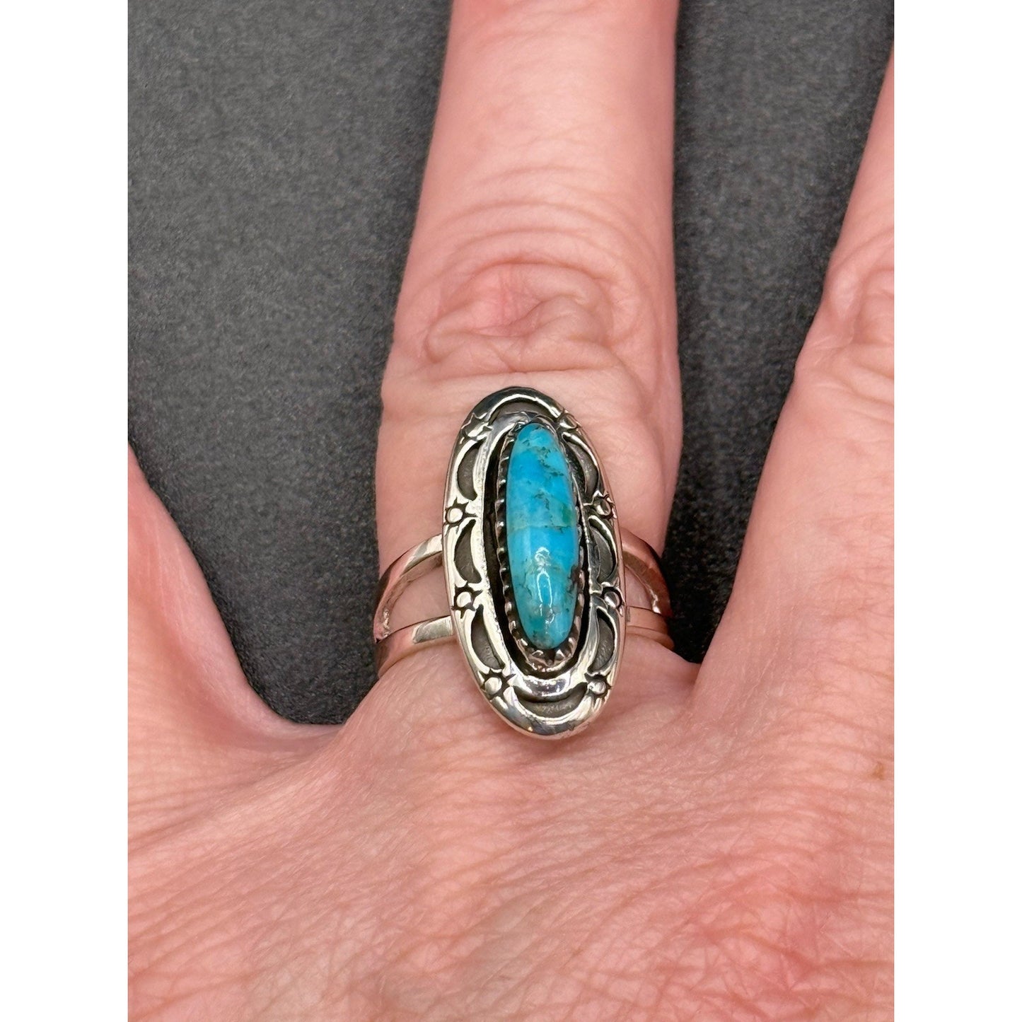 New Condition Sterling Silver Turquoise Sun Moon Ring Size 6.50