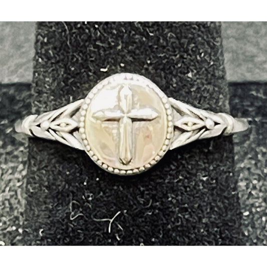 New Condition Sterling Silver Dainty Cross Ring Size 800 925