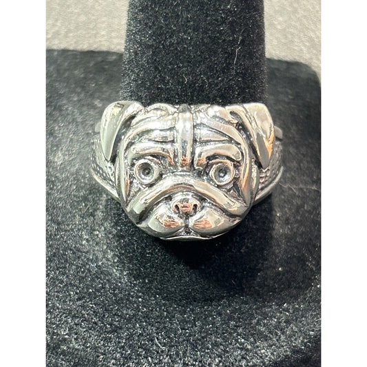 New Condition Sterling Silver Bulldog Ring Size 10.00