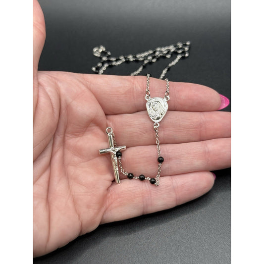 New Condition 18” Sterling Silver Bead Rosary Necklace 925