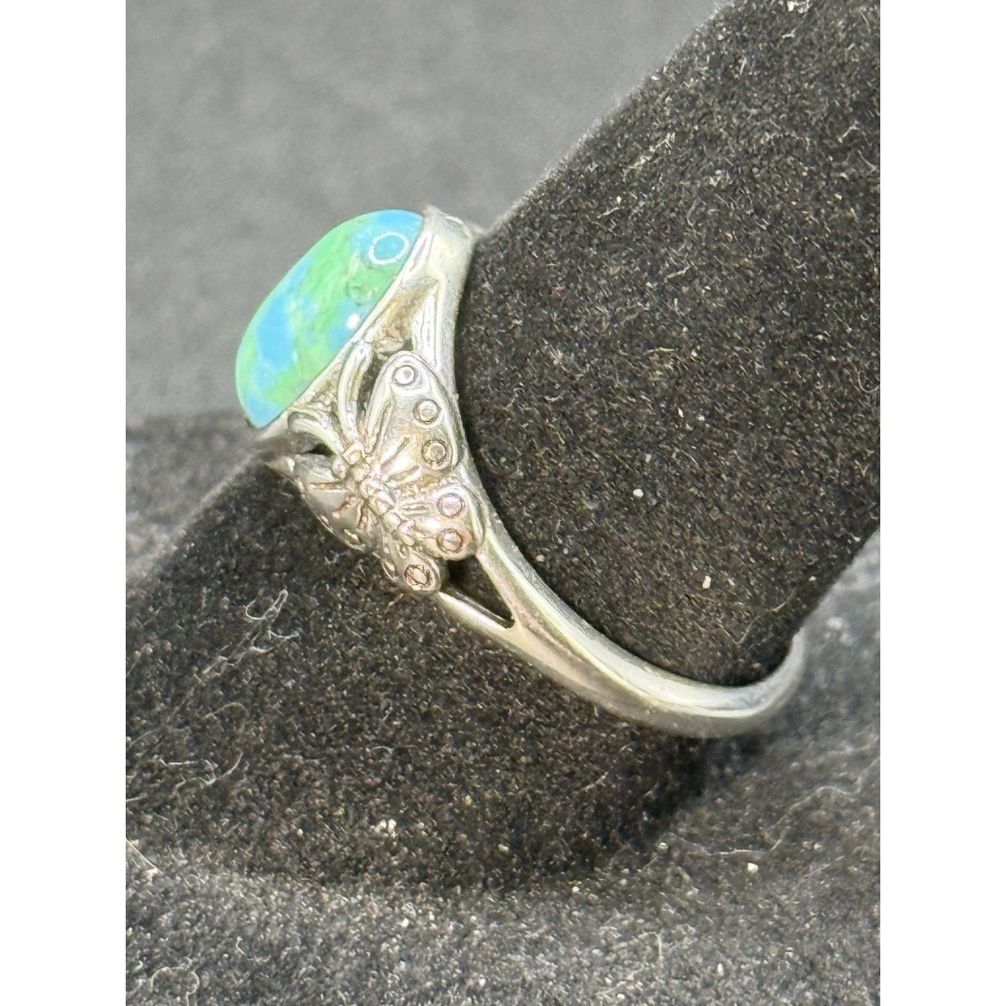 New Condition Sterling Silver Turquoise Butterfly Ring Size 7.00