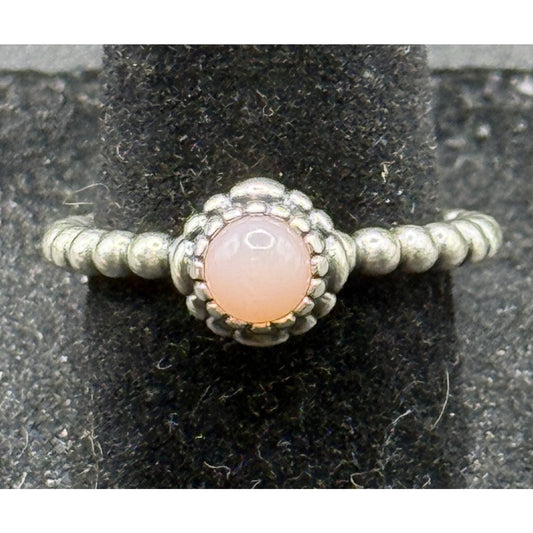 Pandora Sterling Silver Rose Quartz Ring Size 7.75 ALE N19