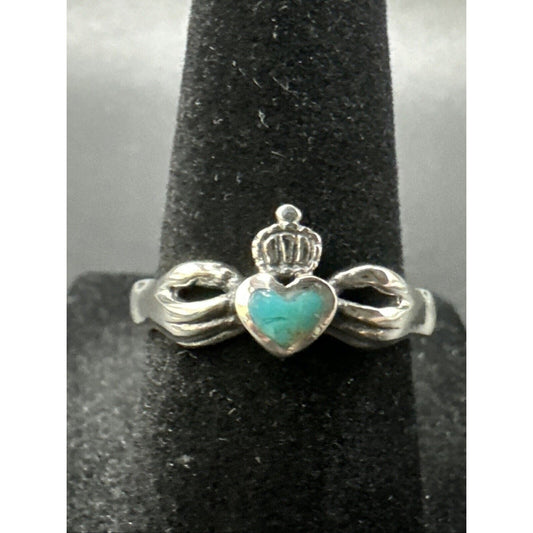 New Condition Sterling Silver Turquoise Claddagh Ring 925 Size 7