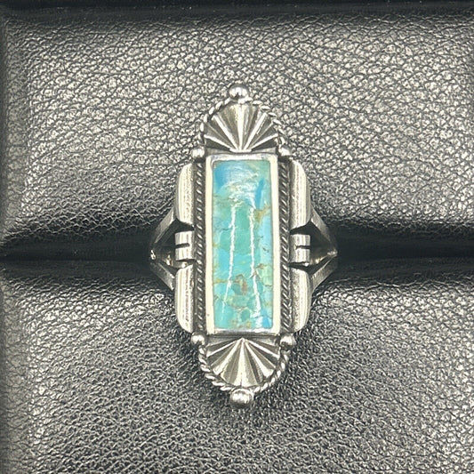 New Condition Sterling Silver Art Deco Turquoise Ring Size 7.5