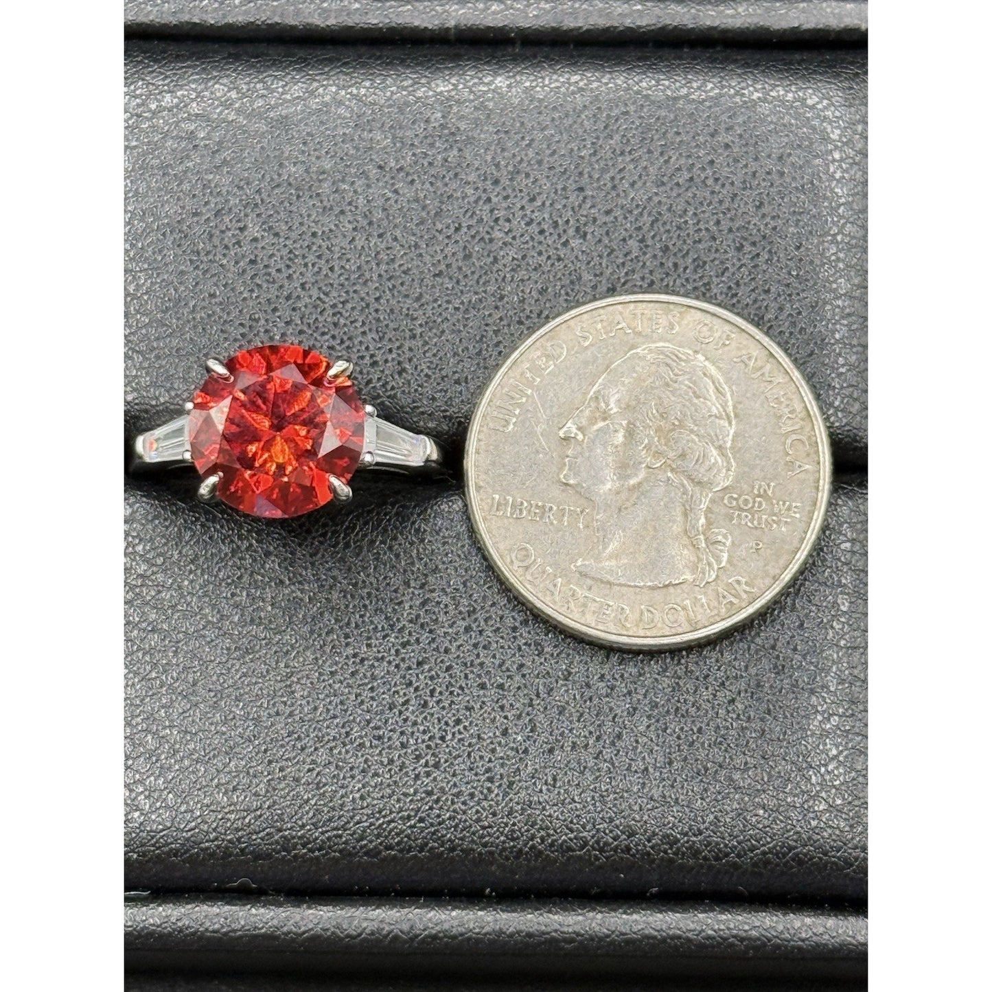New Condition 5 Carat Red Moissanite Sterling Silver Ring Size 7.00 GRA