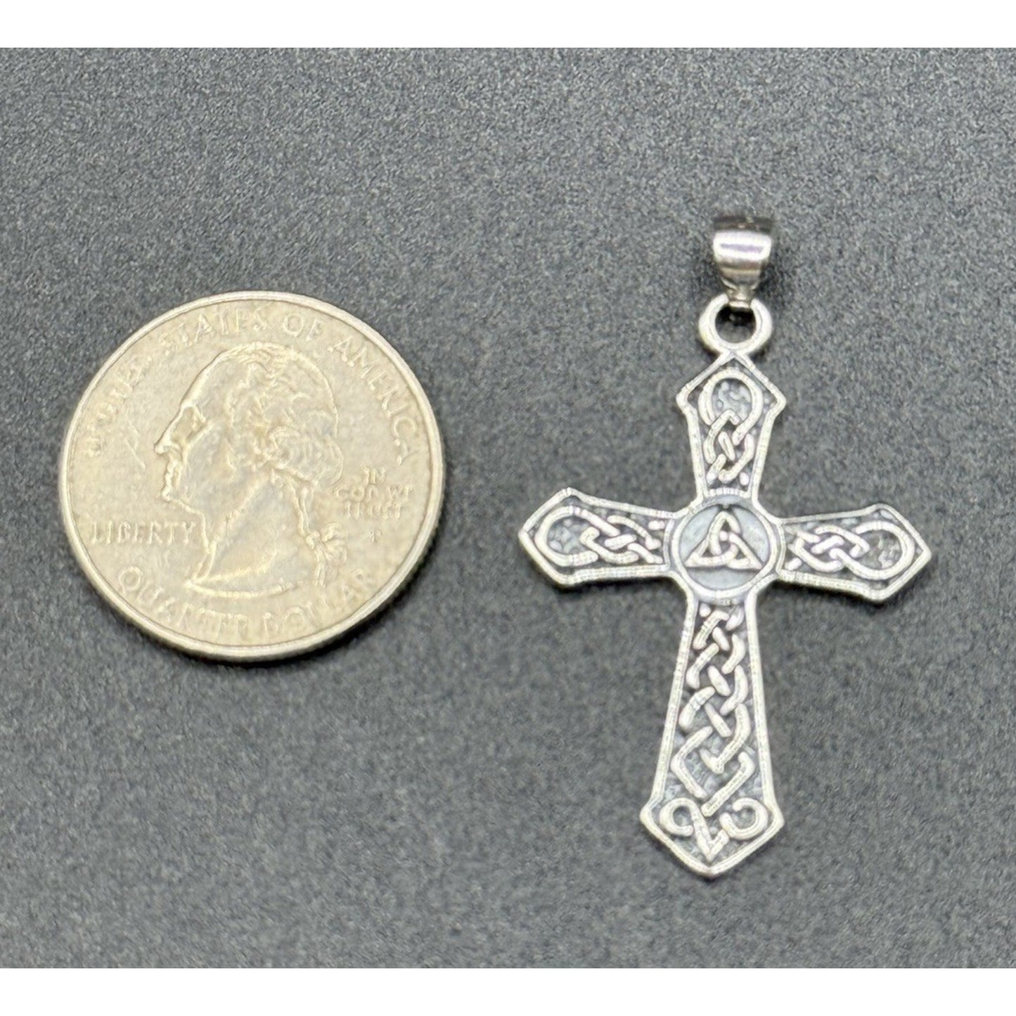 New Condition Sterling Silver Celtic Cross Triquetra Pendant 925