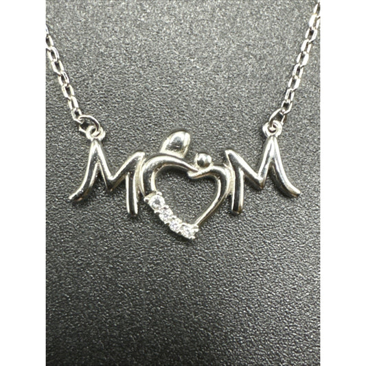18” New Condition Sterling Silver CZ Mom Pendant Necklace 925