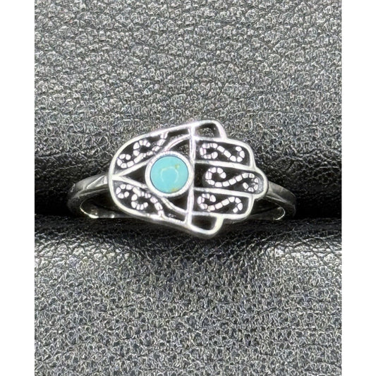 New Condition Sterling Silver Genuine Turquoise Hansa Ring Size 7.00