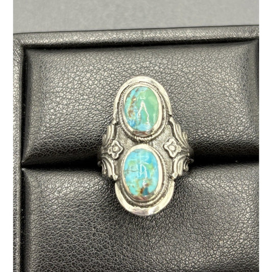 New Condition Sterling Silver Double Turquoise Ring size 10 925