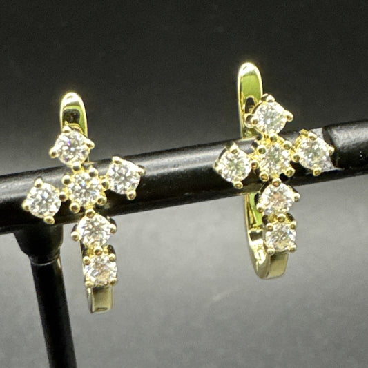 New Condition Gold Sterling Silver Moissanite Cross Drop Earrings GRA