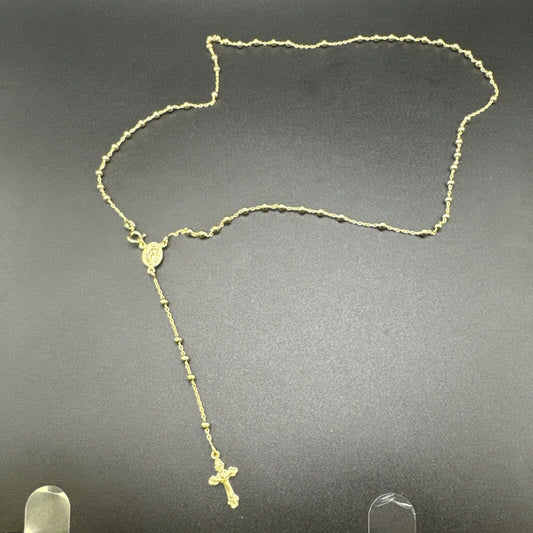 New Condition Gold Sterling Silver Rosary Necklace 3mm 22” 925