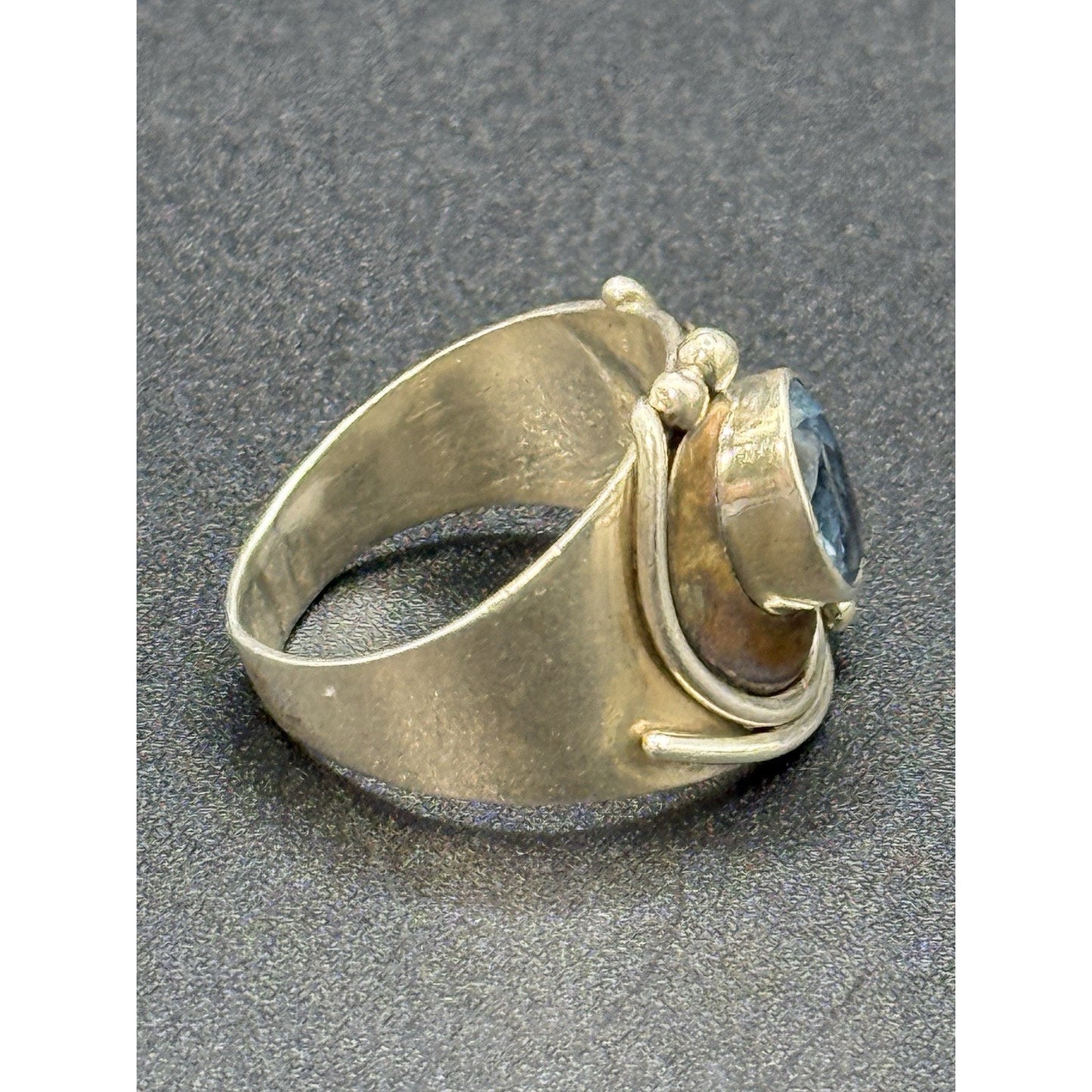 Modernist Sterling Silver Genuine Topaz Brass Accent Ring Size 8.25 Q23