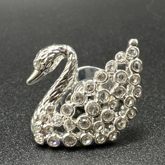 EUC Swarovski Crystal Encrusted Swan Brooch Pin Silver Tone Q24