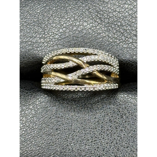 Gold Sterling Silver Twist Genuine Diamond Ring Size 6.75 Q14