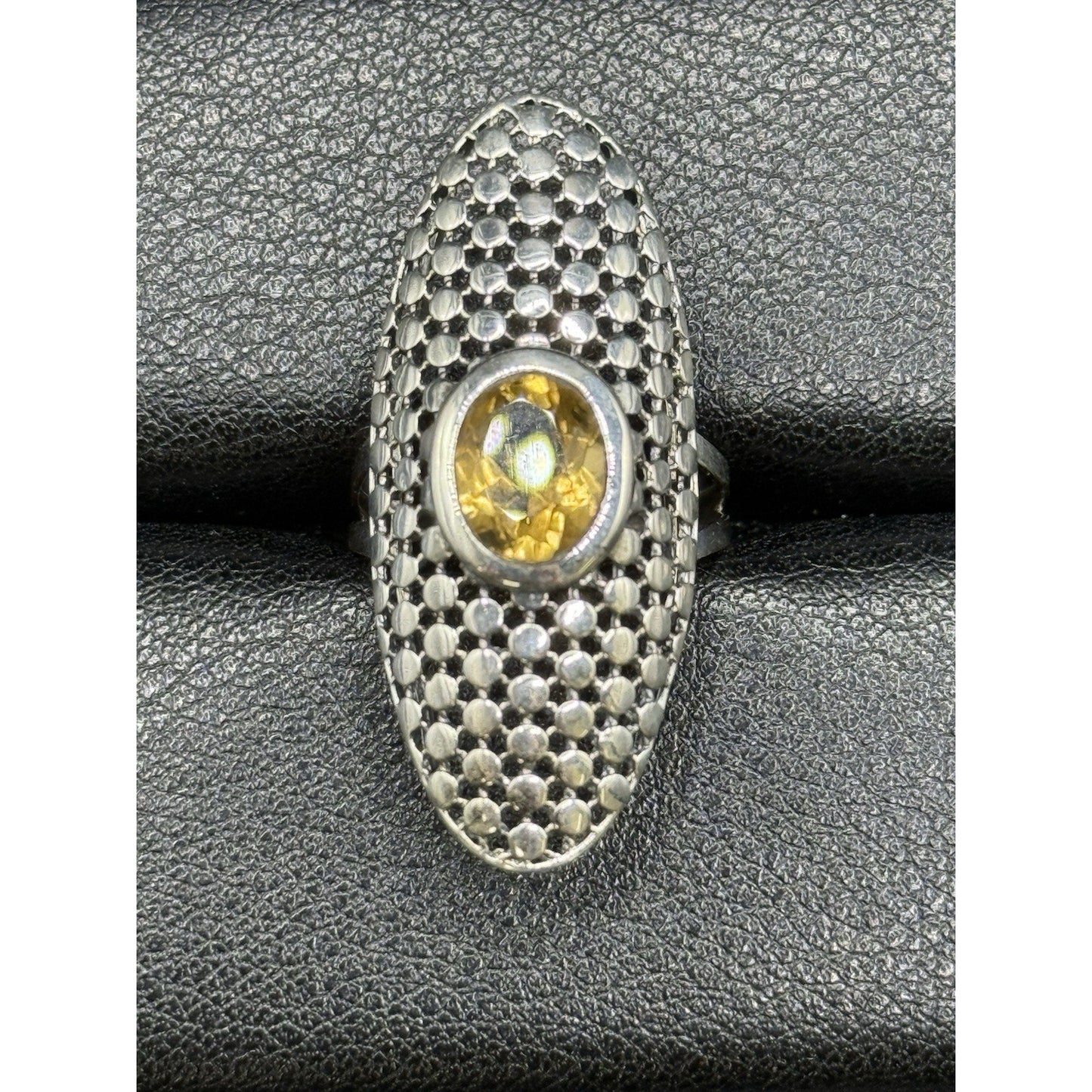 EUC Sterling Silver Genuine Citrine Open Work Ring Size 7.00 925 Q21