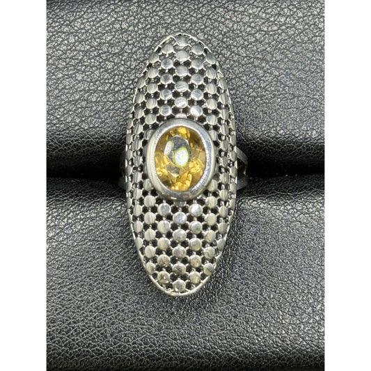 EUC Sterling Silver Genuine Citrine Open Work Ring Size 7.00 925 Q21