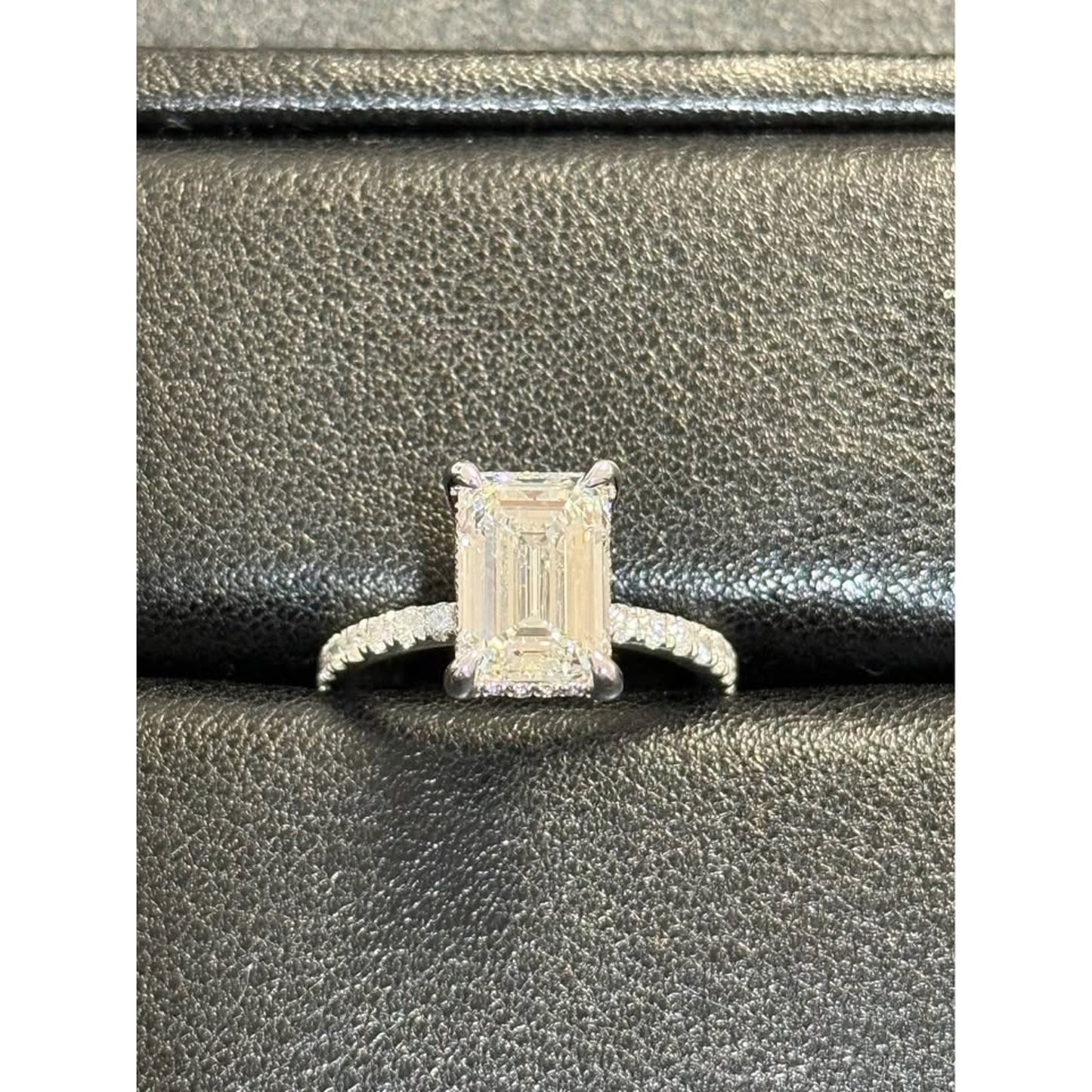 14k White Gold 3.03 Emerald Cut Lab Grown Diamond E Color VS1 Clarity  3.53 Total Weight IGI
