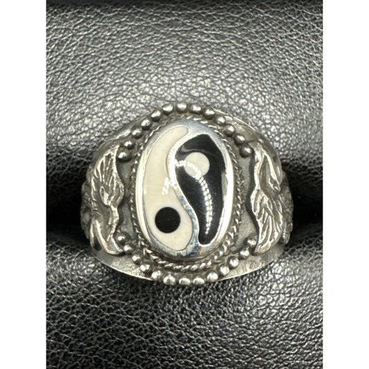 New Condition Sterling Silver Ying Yang Dragon Shank Ring 925 Size 10