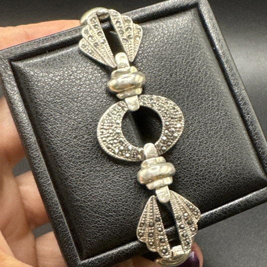 7.25” Marcasite Flapper Art Deco Design Bracelet 26g 925 T29