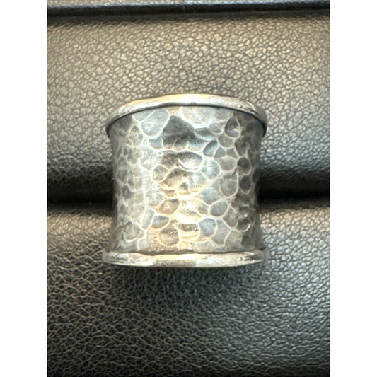 New Condition Sterling Silver 19mm Hammered Band Ring Size 6.5 Concave