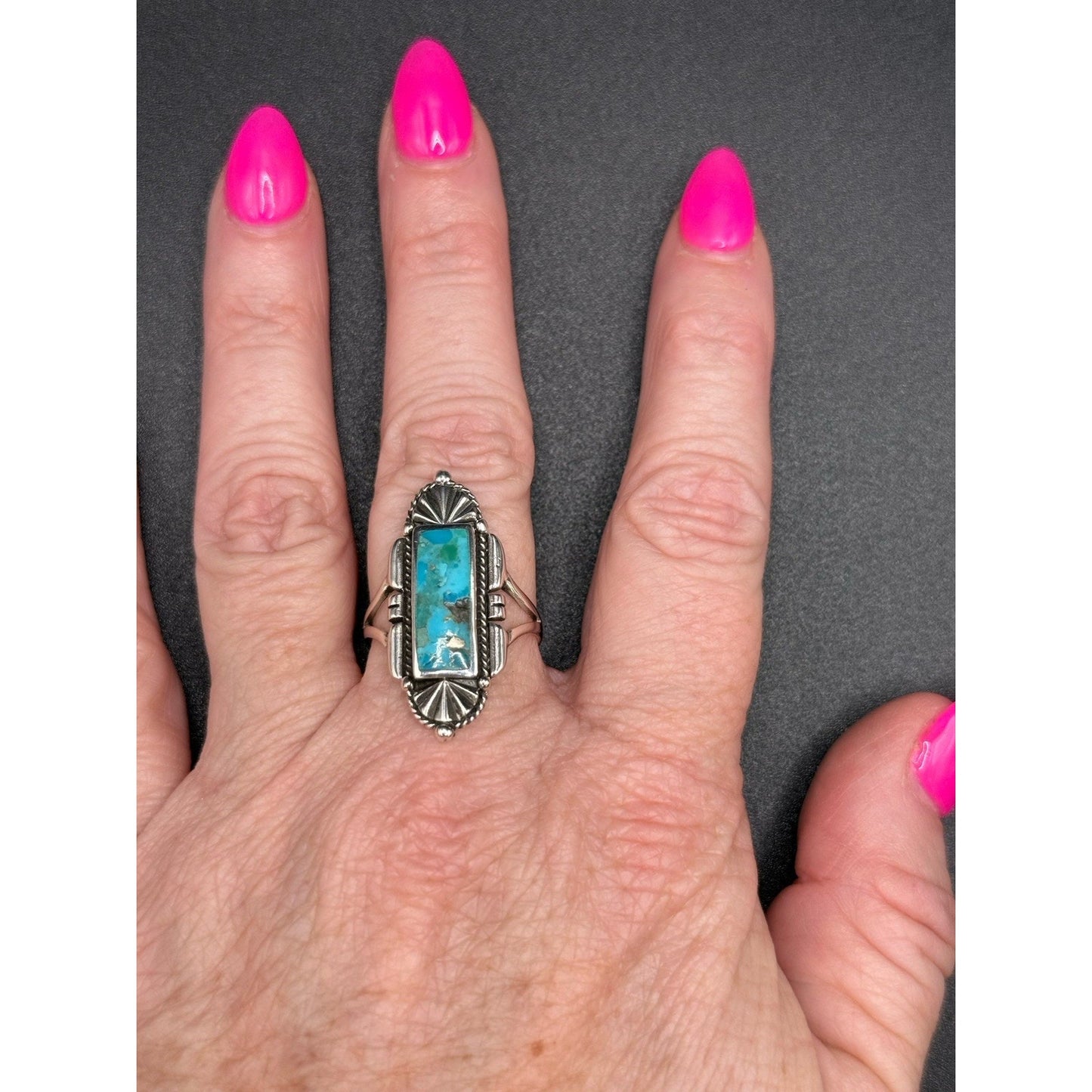 New Condition Sterling Silver Genuine Turquoise Ring Size 9.50