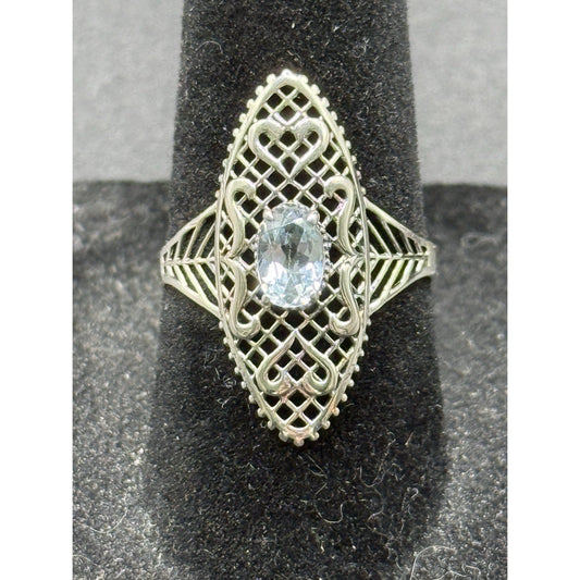 New Condition Sterling Silver Genuine Topaz Oblong Ring Size 7.00