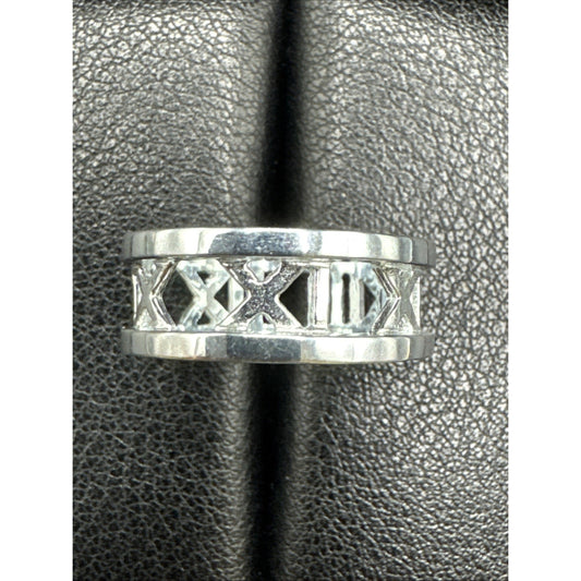 New Condition Sterling Silver Roman Numeral Band Ring 925 Size 7