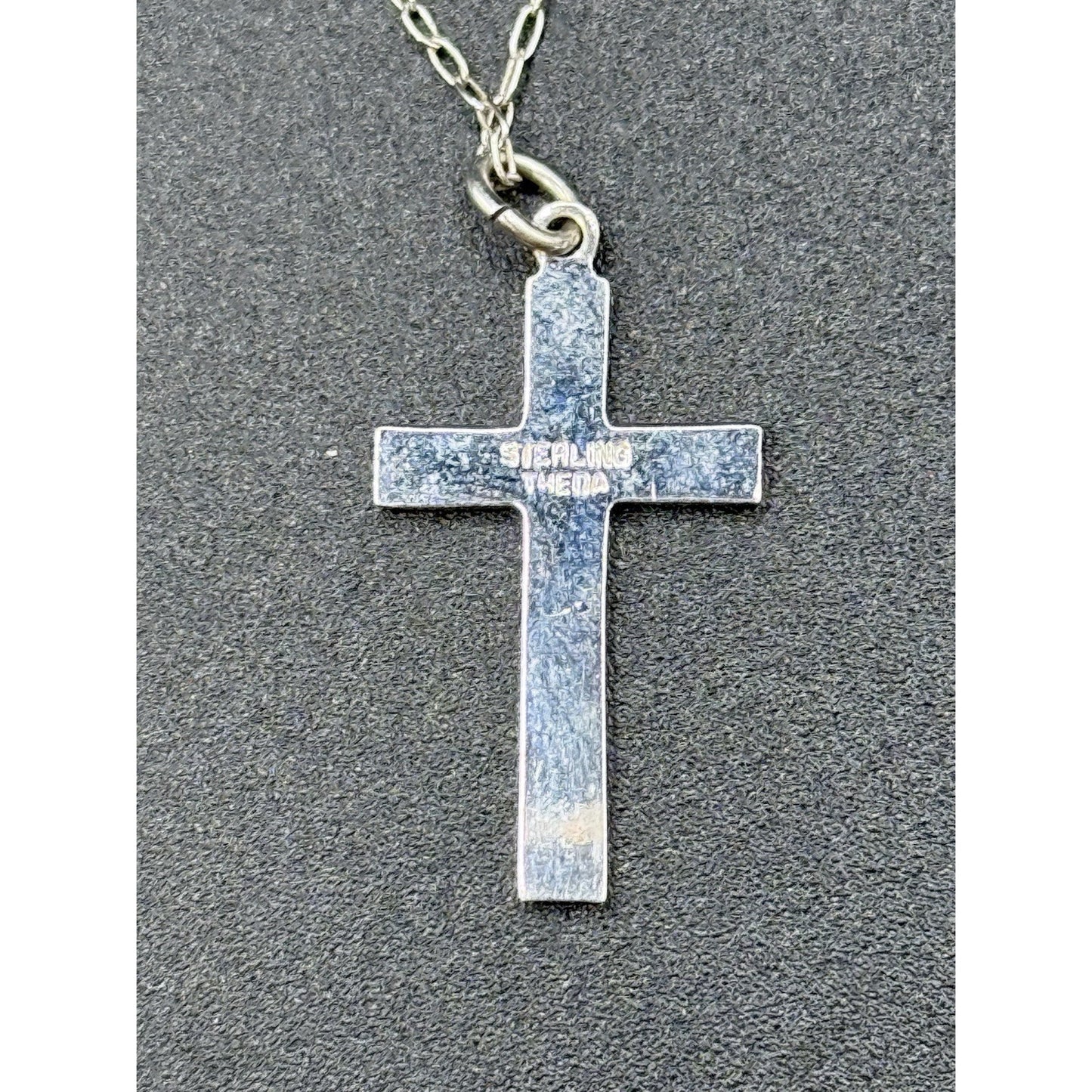 22” Vintage Sterling Silver Theda Cross Pendant Necklace 925 P11