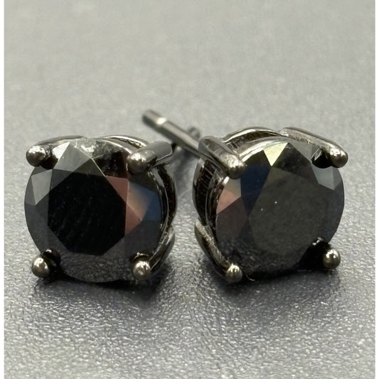 New Condition Black Moissanite Black Sterling Silver Stud Earrings GRA