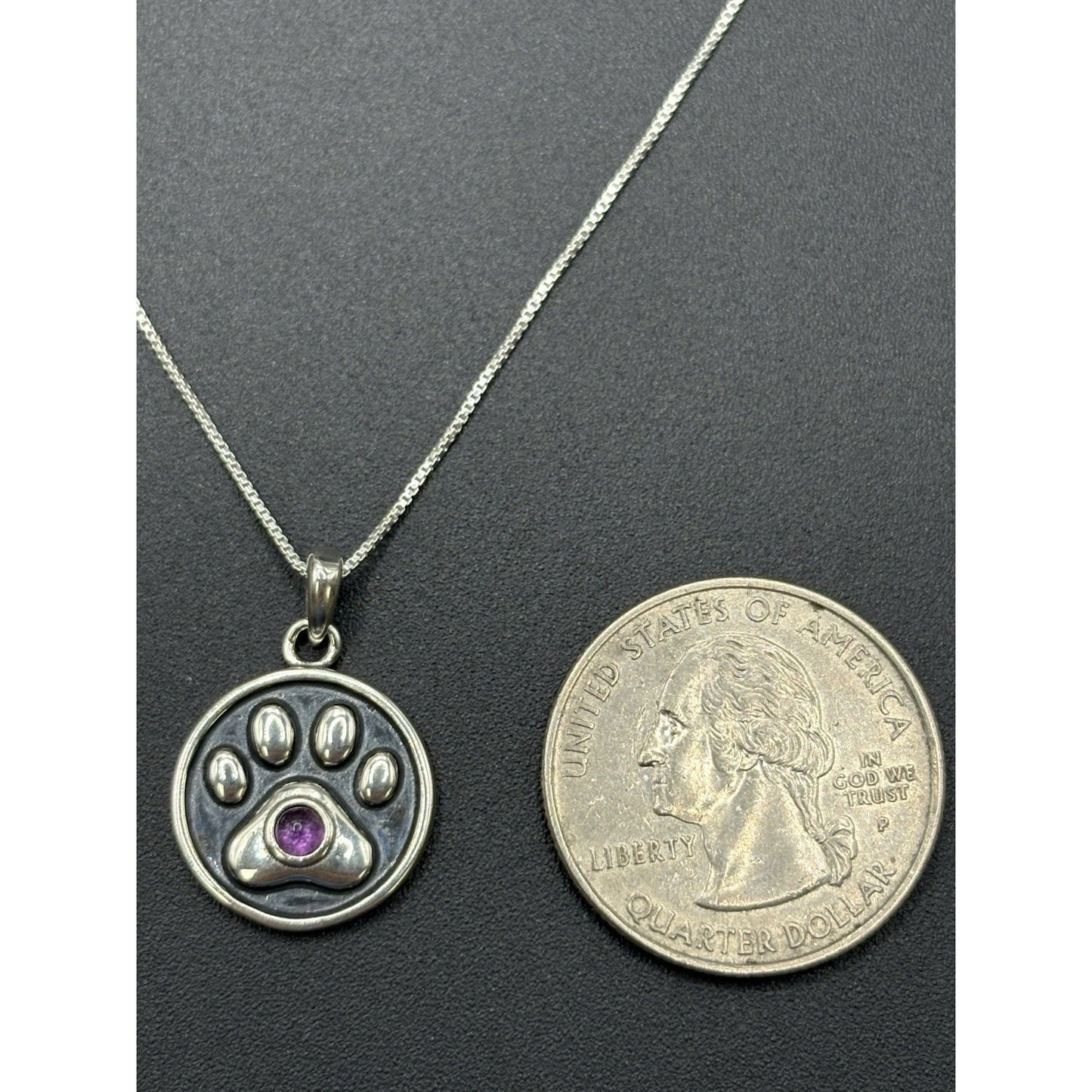 New Condition 18" Sterling Silver Amethyst Dog Cat Paw Pendant Necklace