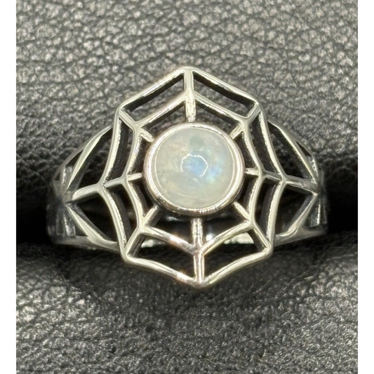New Condition Sterling Silver Moonstone Spiderweb Ring Size 6