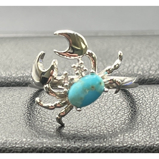 New Condition Sterling Silver Turquoise Crab Ring Size 7