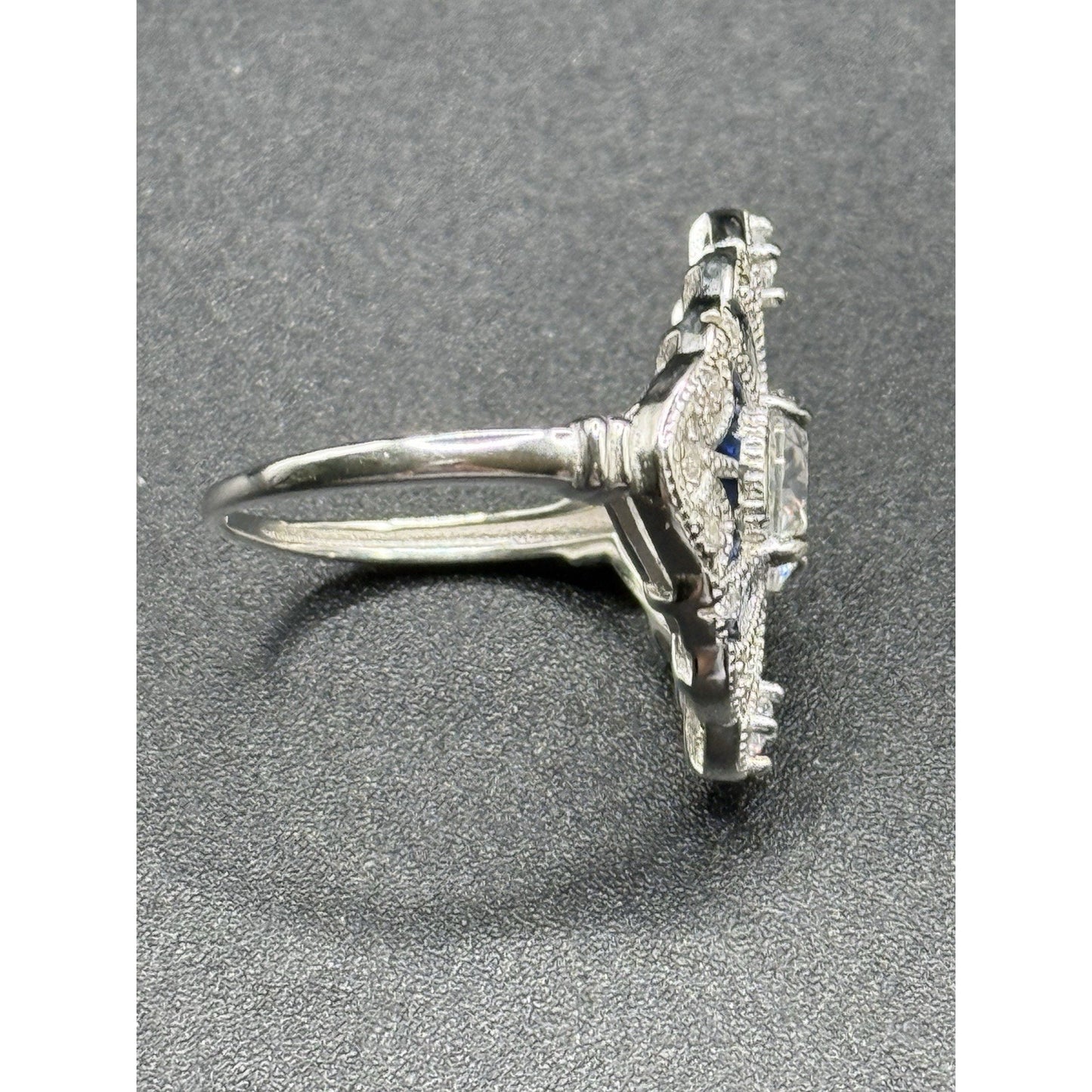 New Condition Sterling Silver Moissanite Art Deco Ring Size 7.00 GRA Q23