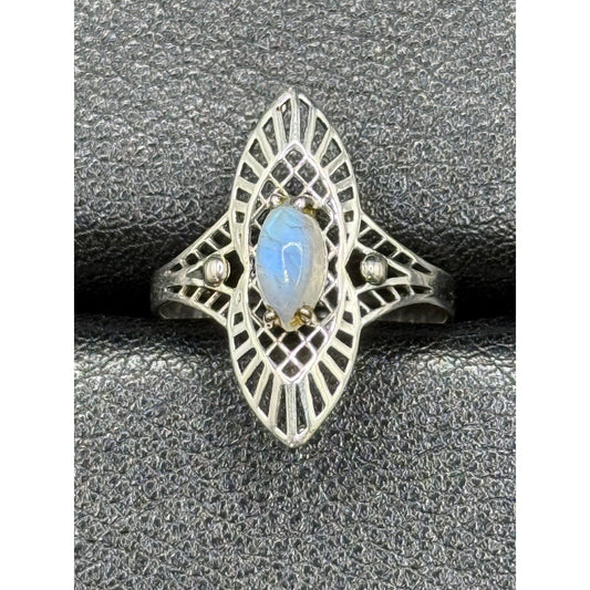 EUC Sterling Silver Genuine Moonstone Filigree Ring Size 7.00 Q21
