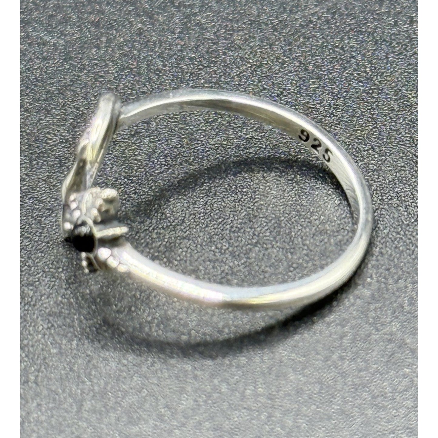 New Condition Sterling Silver Cat Moon Genuine Onyx Ring Size 7.00 Adjustable