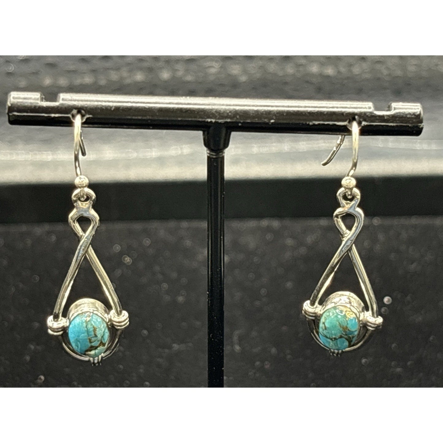 New Condition Sterling Silver Copper Turquoise Dangle Earrings 925