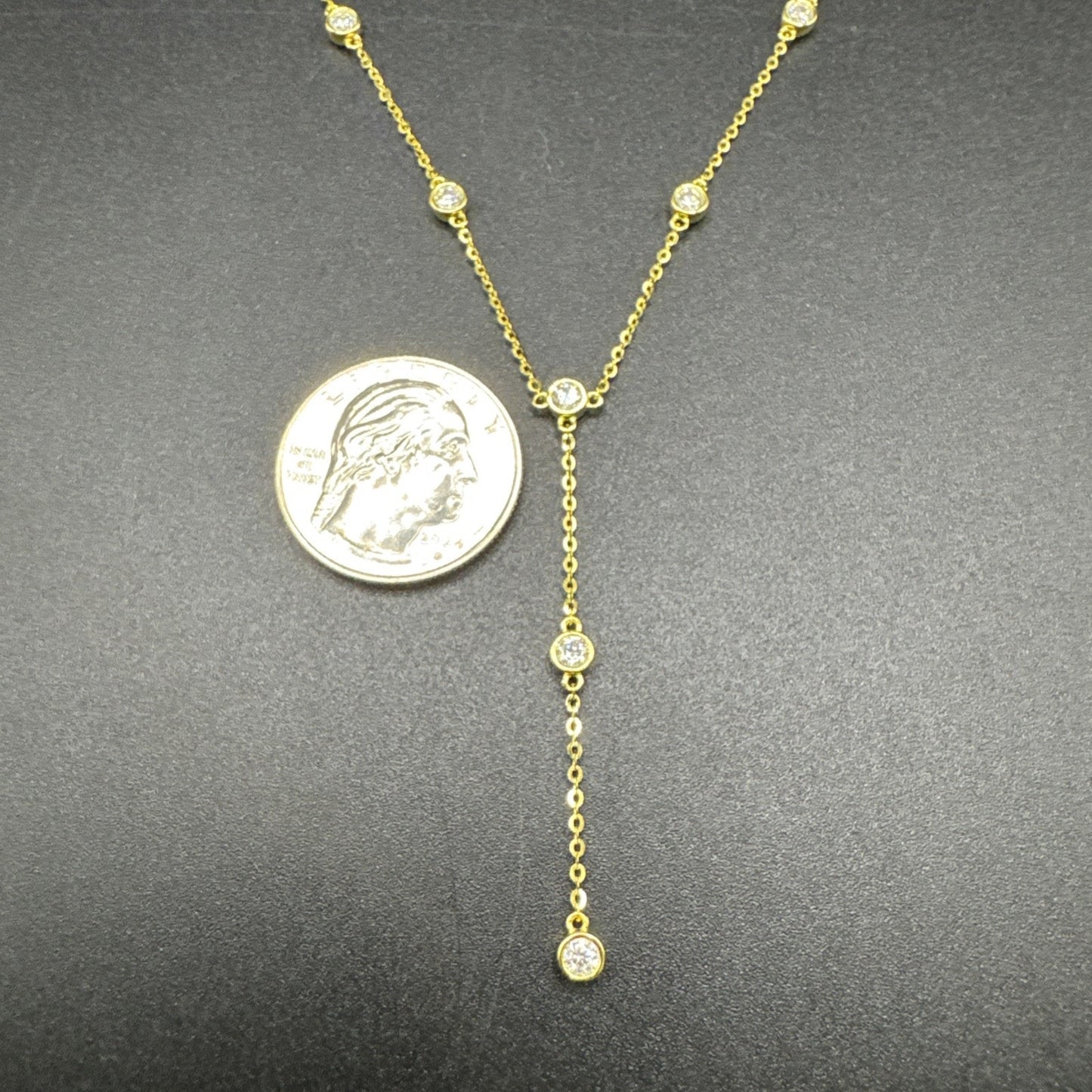 New Condition Gold Sterling Silver 18” Moissanite Station Lariat Necklace