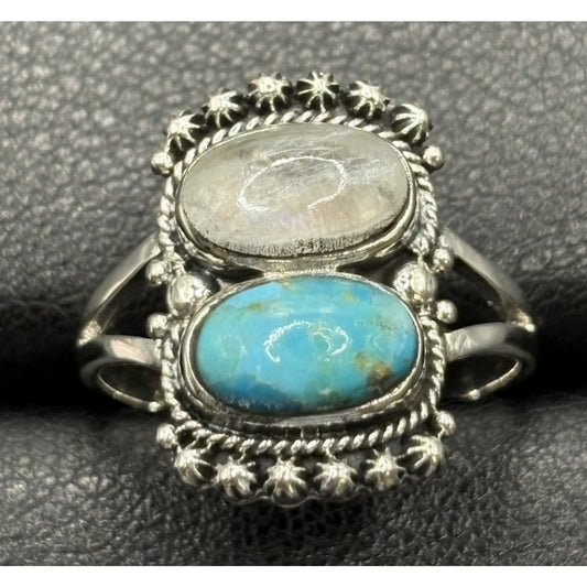 New Condition Sterling Silver Moonstone Turquoise Ring Size 10 925