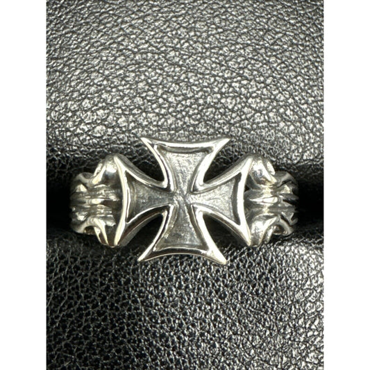 New Condition Sterling Silver Gents Iron Cross Ring 925 Size 10