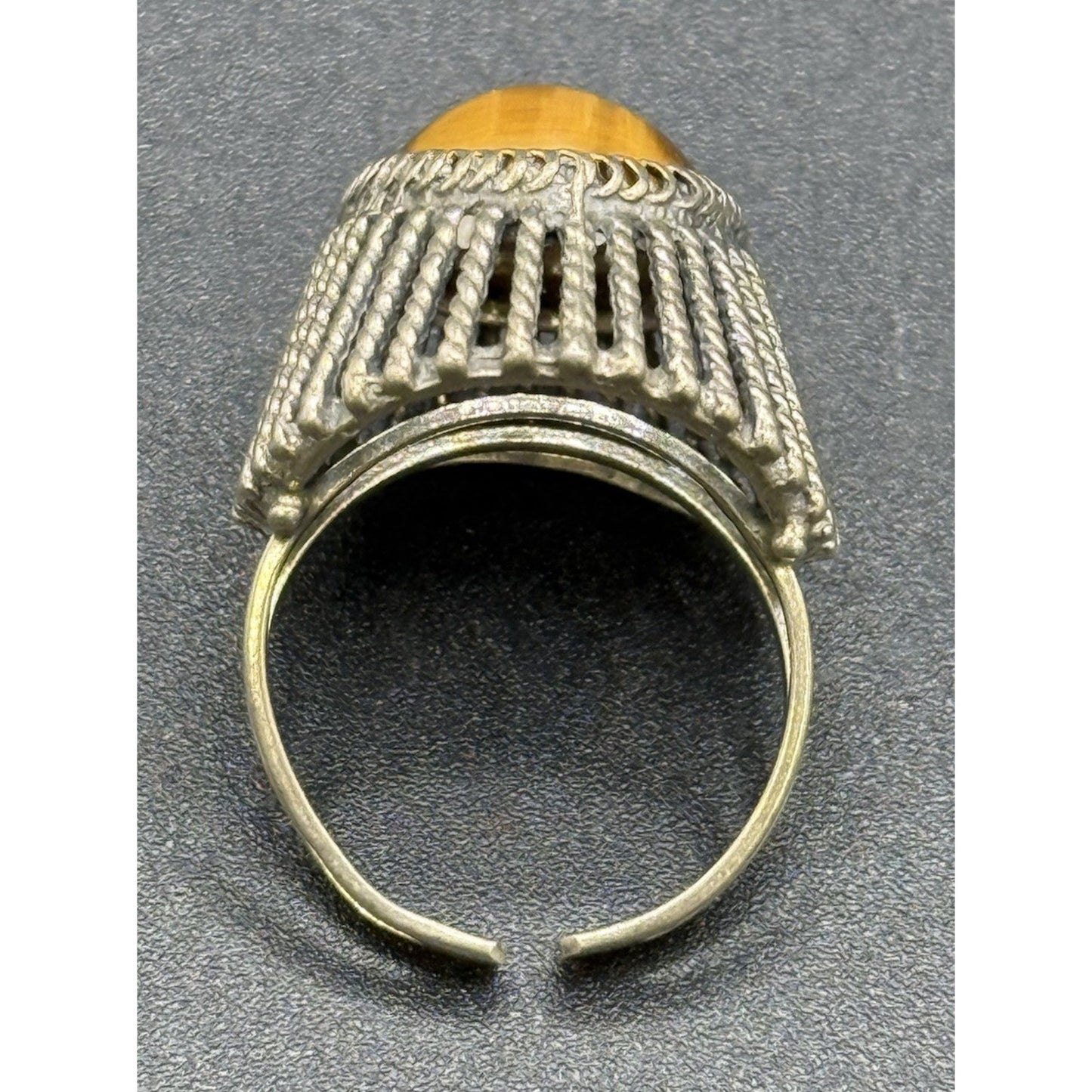 Vintage Sterling Silver Genuine Tigers Eye Ring Size 7.50 Adjustable 925 Q7