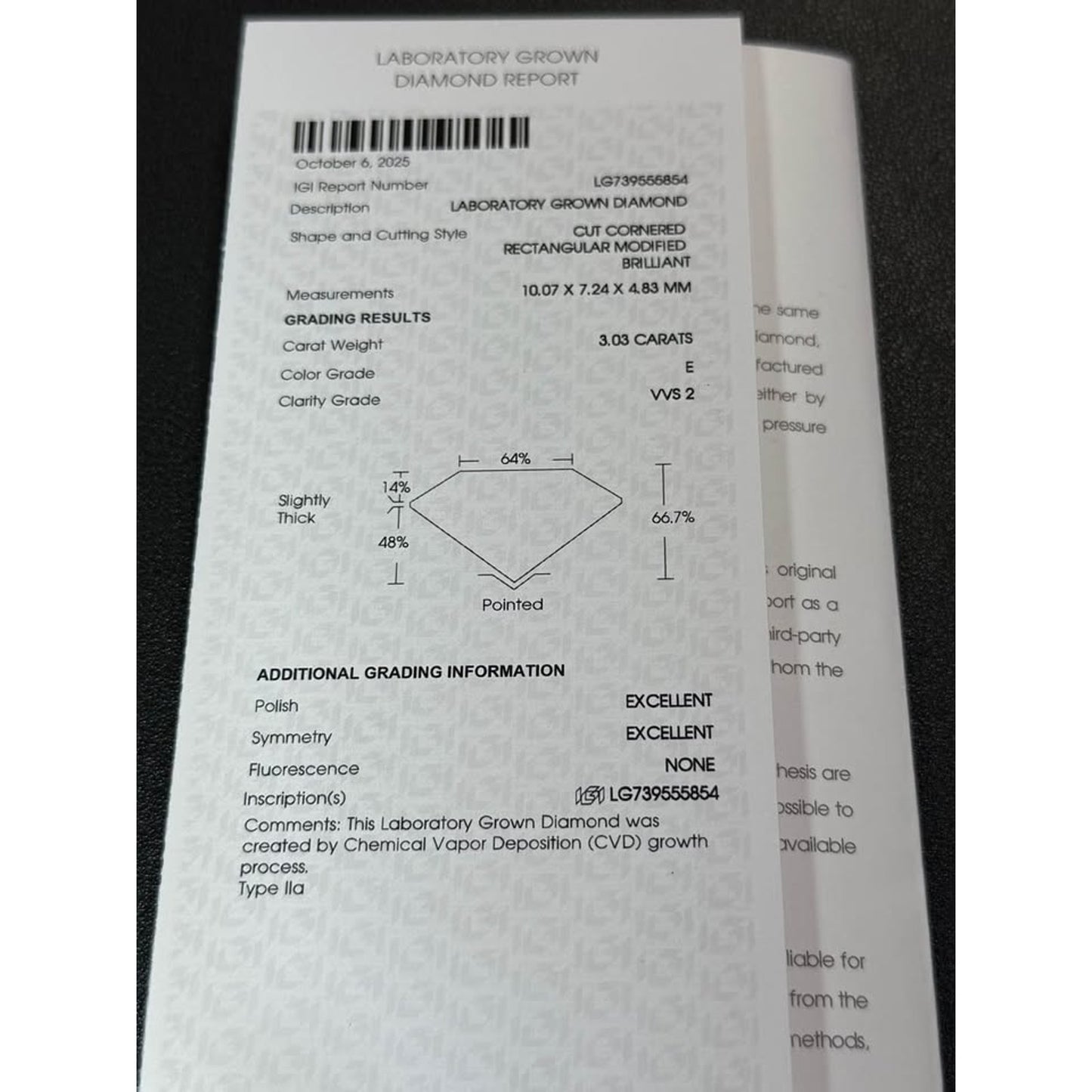 Loose 3.03 Radiant Cut Lab Grown Diamond E Color VVS2 IGI Custom Rings