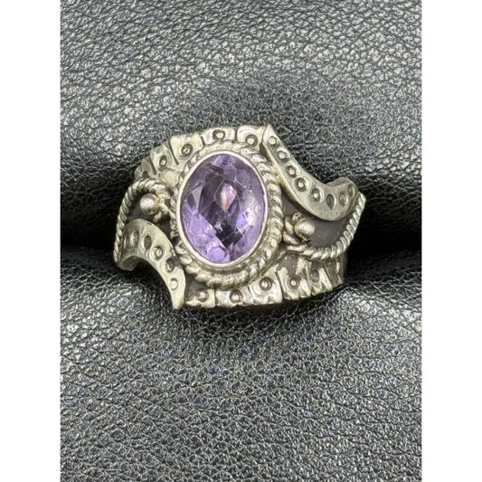 Vintage Sterling Silver Genuine Amethyst Ring Size 7.50 925 Q3