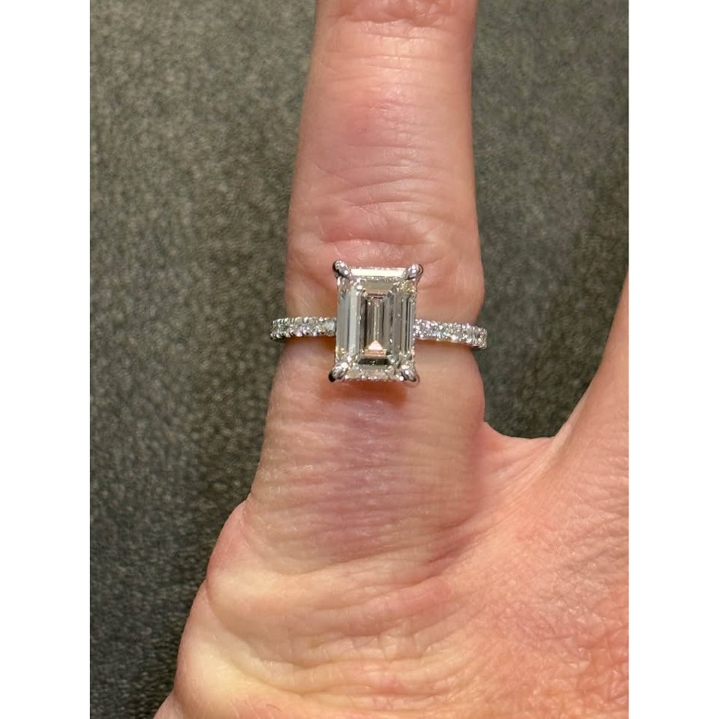 14k White Gold 3.03 Emerald Cut Lab Grown Diamond E Color VS1 Clarity  3.53 Total Weight IGI